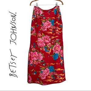 Vintage Betsey johnson floral silk skirt L